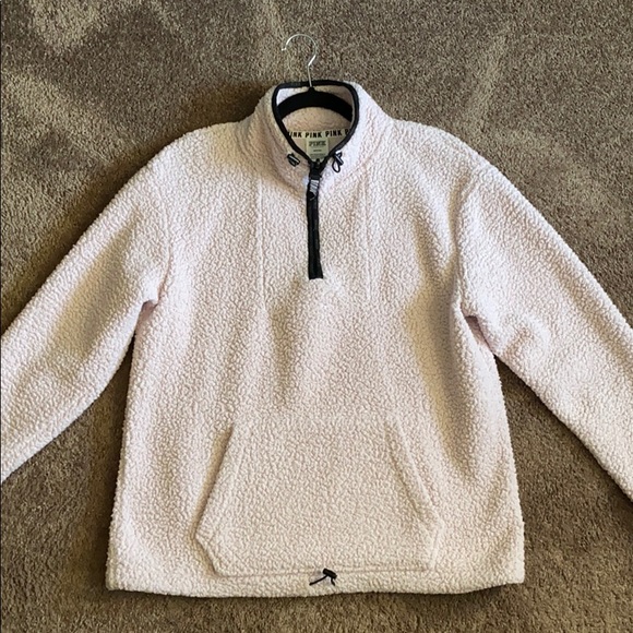 PINK Victoria's Secret Sweaters - Victoria Secret PINK Light Pink Sherpa Pullover